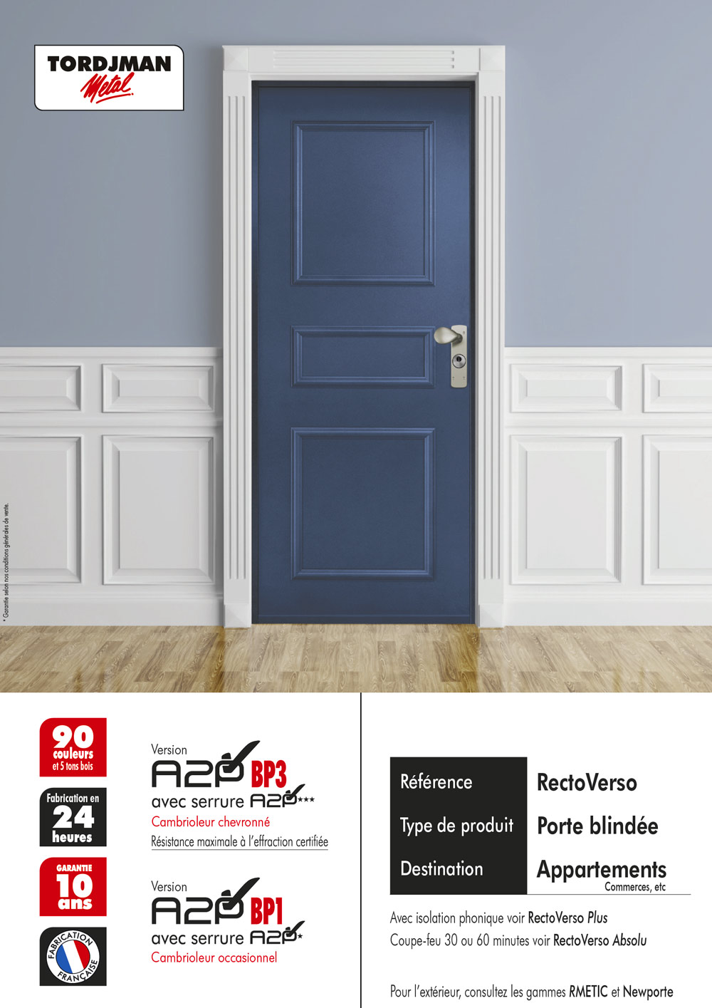 Porte blindee couleur et bois RectoVerso